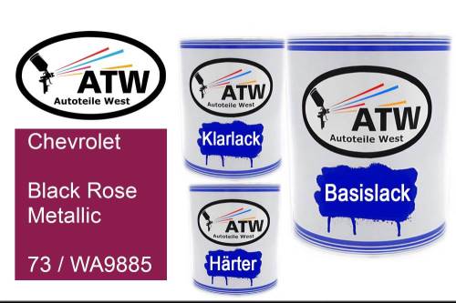 Chevrolet, Black Rose Metallic, 73 / WA9885: 1L Lackdose + 1L Klarlack + 500ml Härter - Set, von ATW Autoteile West.